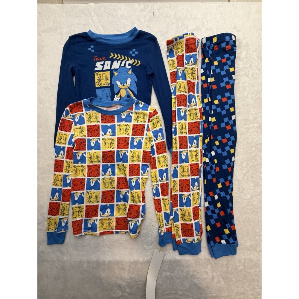 Sonic The Hedgehog Boys Pajamas Size 6 4 Piece Set Long Sleeve Pants Sega